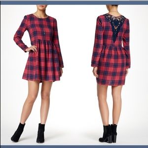 NWT $30 Wild Pearl Plaid‎ Tunic Dress in Navy indigo/Pink [SZ Medium ] #3239